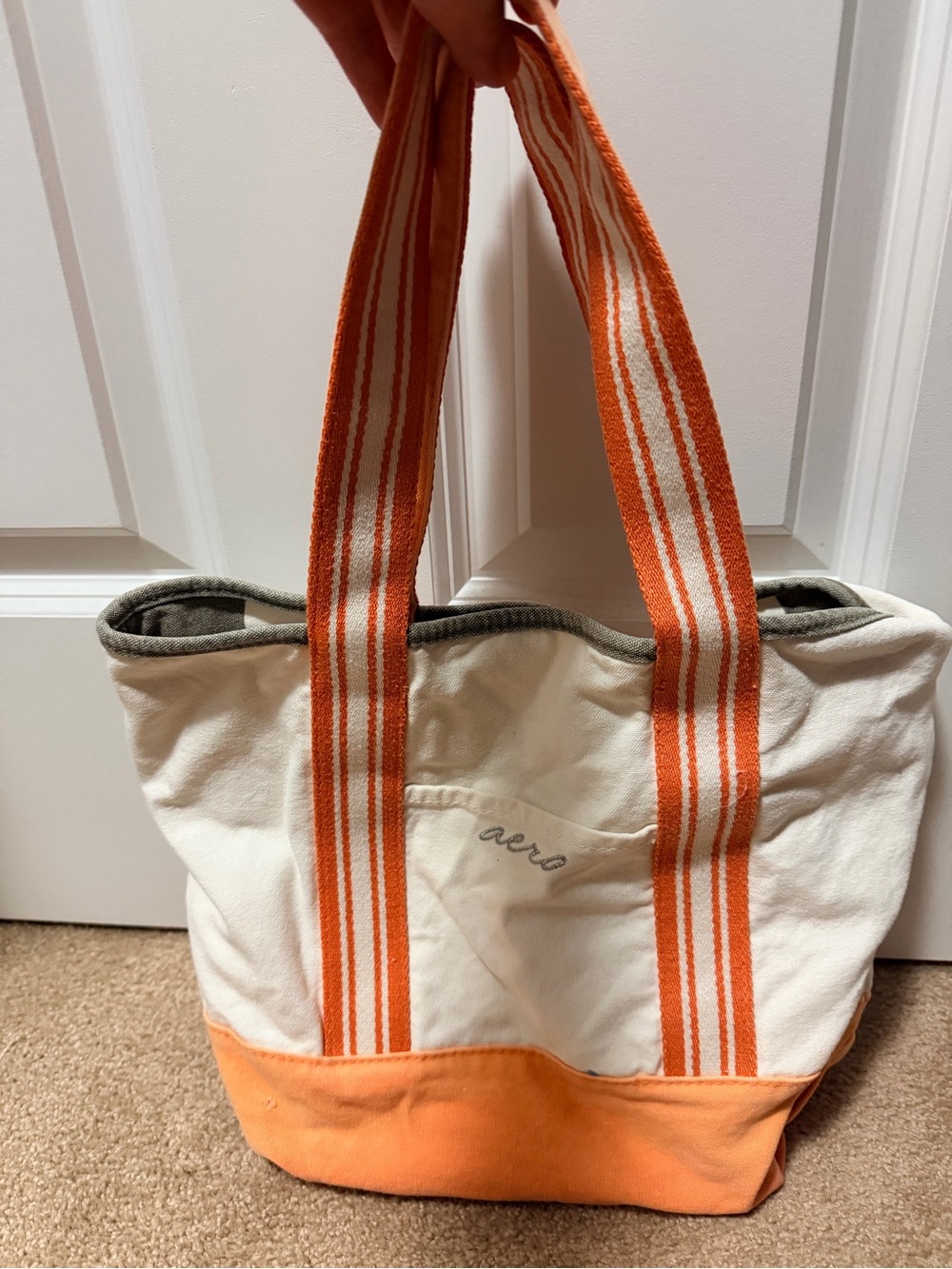 Canvas Tote Bag in White and Orange